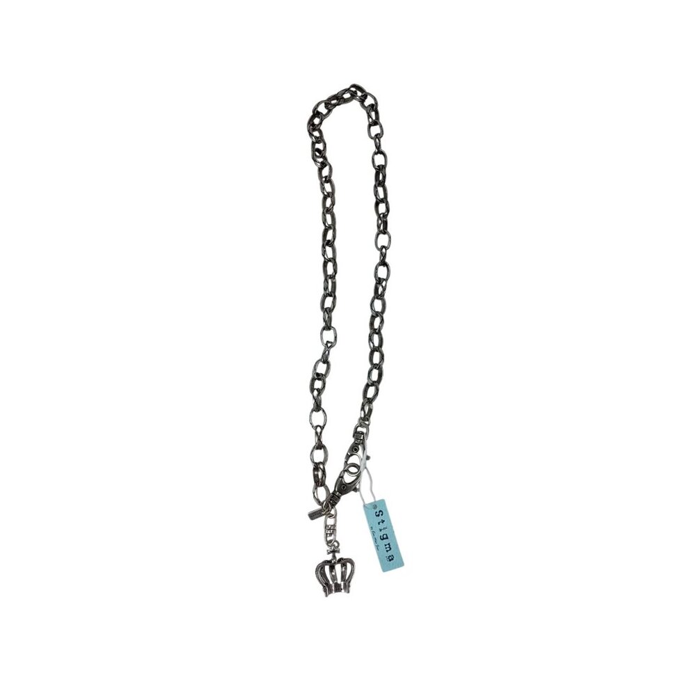 New Men's Silver Tone Patina Crown Necklace Thick Chain Stigma - Picture 2 of 5
